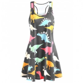 Plus Size Dinosaur Print Tank Dress (GRAY)