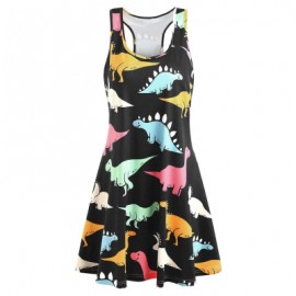 Plus Size Dinosaur Print Tank Dress (BLACK)