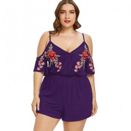 Plus Size Embroidery Cold Shoulder Romper (PURPLE IRIS)
