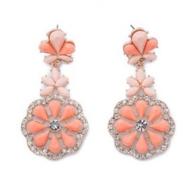 PAIR OF ALLOY FAUX GEMSTONE FLOWER DROP EARRINGS (ORANGEPINK)