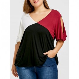 Cold Shoulder Plus Size Color Block Tee (COLORMIX)