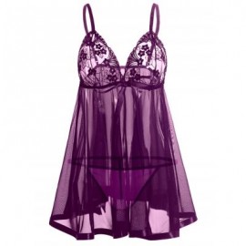 Plus Size Embroidery Mesh Babydoll (PURPLE)