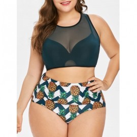 Pineapple High Waisted Plus Size Tankini Set (MEDIUM SEA GREEN)