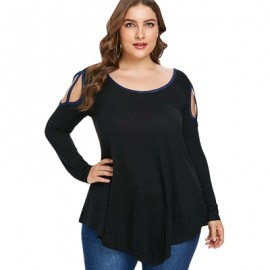 Plus Size Back Bow Tie Embellished Cut Out T-shirt  (BLACK)
