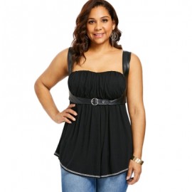 Plus Size Square Neck Empire Waist Curved Tank Top (BLACK)