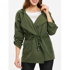 Hooded Drawstring Front Pockets Coat (ARMY GREEN)