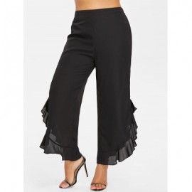 Plus Size Ruffle Wide Leg Pants (BLACK)