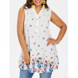 Plus Size Buttoned Floral Tank Top (WHITE)