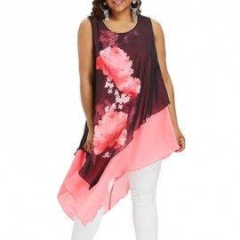 Plus Size Sleeveless Asymmetric Women Blouse (LIGHT PINK)