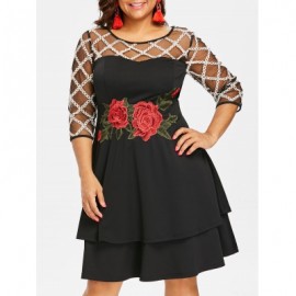 Plus Size Three Quarter Sleeve Dress (BLACK)