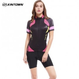 XINTOWN1 Quick-dry Short Sleeve Zipper Printed Cycling Jersey for Women (MULTI-E)