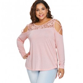 Plus Size Cutwork Lace Insert T-shirt (LIGHT PINK)