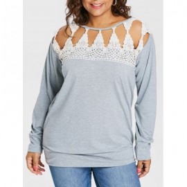 Plus Size Crochet Color Block Sweatshirt (GRAY CLOUD)