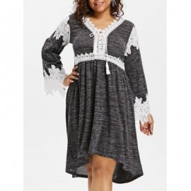 Plus Size Long Sleeve High Low Hem Dress (CARBON GRAY)