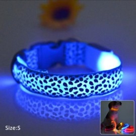 LEOPARD PRINT LED COLLAR LUMINOUS PUPPY NECKLACE PET DECORATIVE PROPS (BLUE)