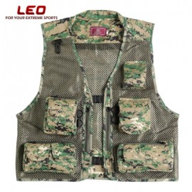 LEO 27913 - DC Outdoor Fishing Hunting Mesh Vest with Multiple Pockets (WOODLAND CAMOUFLAG