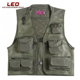 LEO 27913 - GR Outdoor Fishing Hunting Mesh Vest with Multiple Pockets (ARMY GREEN)