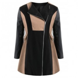 Plus Size Two Tone Zip Coat (LIGHT KHAKI)