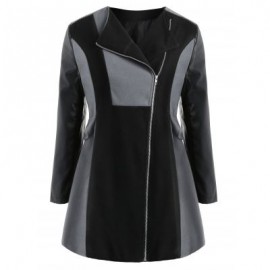 Plus Size Two Tone Zip Coat (GRAY)