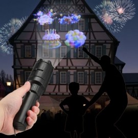 Handheld LED Flashlight Projection Lamp with 4 Slide Cards (BLACK)