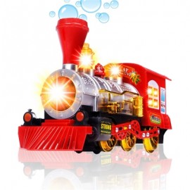 STEAM TRAIN BLOWING BUBBLE MACHINE MUSIC LIGHT BATTERY OPERATED LIQUID KIDS TOY (RED)