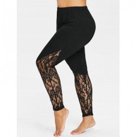 Plus Size Sheer Lace Trim Leggings (BLACK)