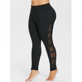 Plus Size Mesh Insert Leggings (BLACK)