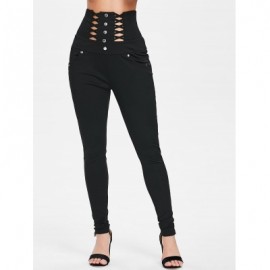 Lacing High Waisted Bodycon Pants (BLACK)