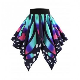 Butterfly Print Asymmetrical Skirt (GREEN)