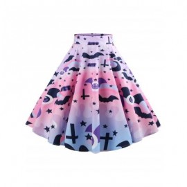 Bat and Star Print Halloween Skirt (MULTI)