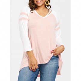 Plus Size Two Tone High Low T-shirt (LIGHT PINK)