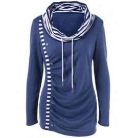 Cowl Neck Striped Trim Ruched T-Shirt (PURPLISH BLUE)