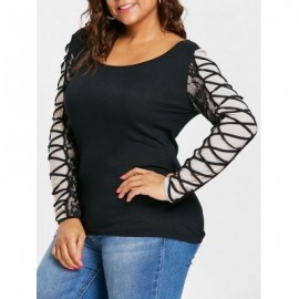 Plus Size Long Sleeve Criss Cross T-shirt (BLACK)