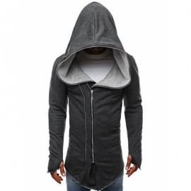 Asymmetry Zip Up Solid Color Hooded Jacket (DARK GRAY)