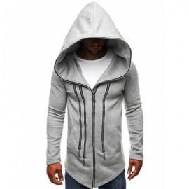 MULTI ZIPPER EMBELLISHED SOLID COLOR HOODED JACKET (LIGHT GRAY)