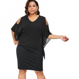 Plus Size Cold Shoulder V Neck Overlay Dress (BLACK)