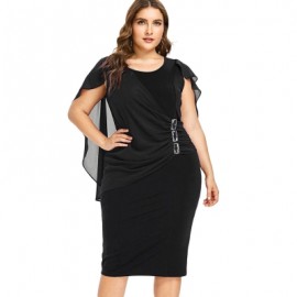 Plus Size Rhinestone Embellished Capelet Dress (BLACK)