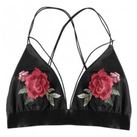 Spaghetti Strap Backless Floral Embroidery Women Bra Top (BLACK)