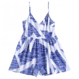 V Neck Spaghetti Strap Backless Print Women Romper (WHITE)