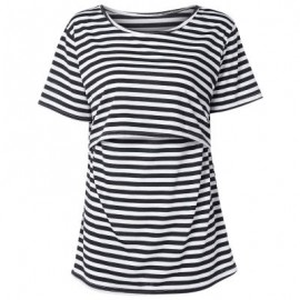 Round Collar Short Sleeves Layered Maternity Breastfeeding Top Shirt (BLACK)
