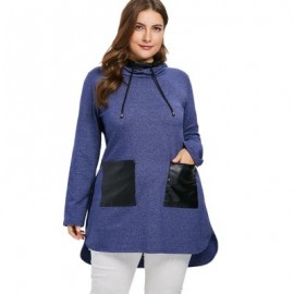 Plus Size Two Tone Drawstring Hoodie (STEEL BLUE)