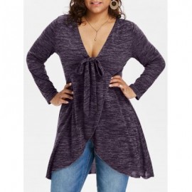 Plus Size Deep V Neck Long Sleeve T-shirt (PURPLE IRIS)