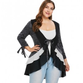 Plus Size Ruffle Trim Marled Coat (GRAY)