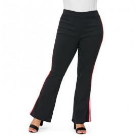 Plus Size Side Color Block Striped Flare Pants  (BLACK)