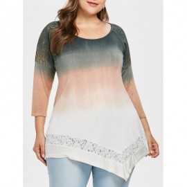 Plus Size Lace Insert Asymmetric T-shirt (MULTI)
