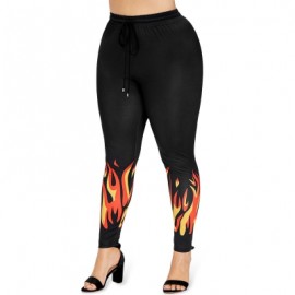 Plus Size Flame Print Drawstring Leggings (BLACK)