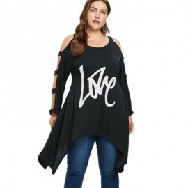 Plus Size Letterr Print Long Sleeve T-shirt (BLACK)