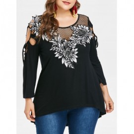 Plus Size Appliques Long Sleeve T-shirt (BLACK)