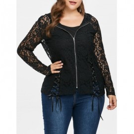 Plus Size Lace Zipper Jacket (BLACK)