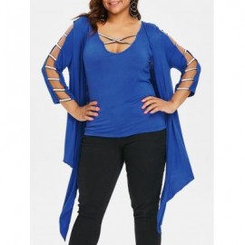 Plus Size Tank Top with Draped Cardigan (BLUE)